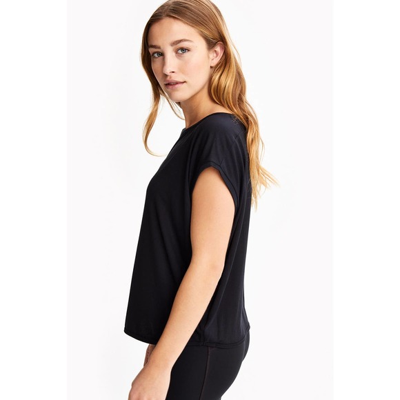 Lole Agda Short Sleeve Tee Black Size Large Sweatshirt Terry Material Athleisure - Picture 2 of 16